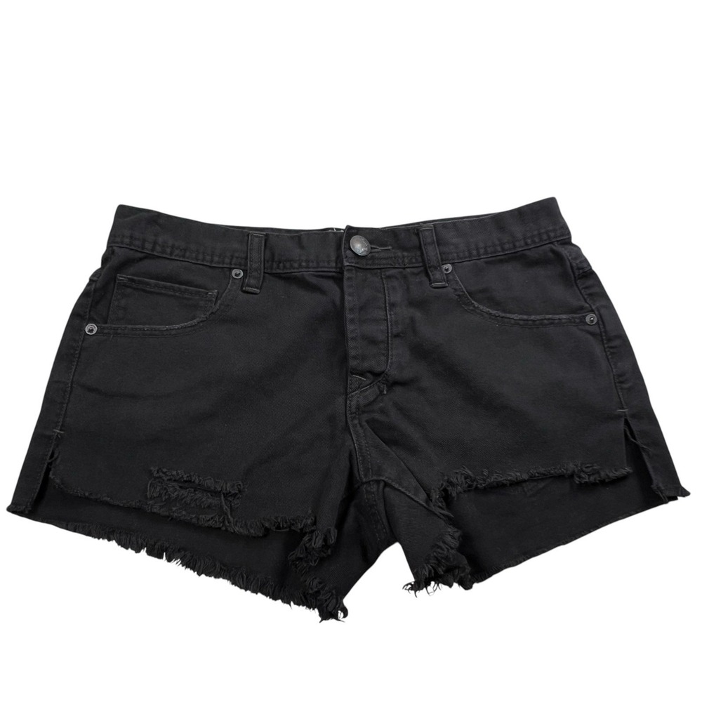 Free People Womens 27 Black 3" Inseam Distressed Mid Rise Button Fly Denim Short